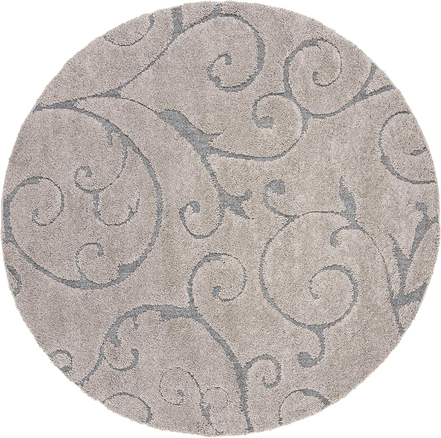 SAFAVIEH Florida Shag Collection Area Rug - 11' Round, Grey & Light Blue, Scroll Design, Non-Shedding & Easy Care, 1.2-inch Thick Ideal for High Traffic Areas in Living Room, Bedroom (SG455-1160)