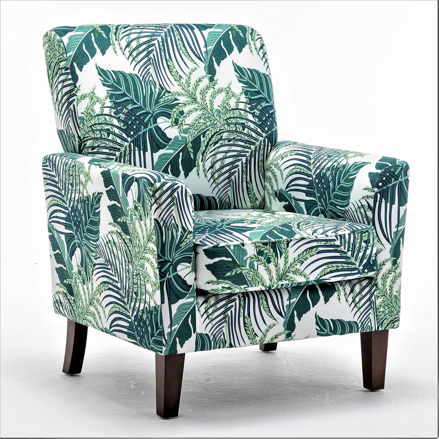 Container Furniture Direct Contemporary Accent Arm Chair with Birch Wood Frame and Velvet Upholstery, Armchair for Office and Living Room Decor, Removable Cushions, 01 Printed Fabric