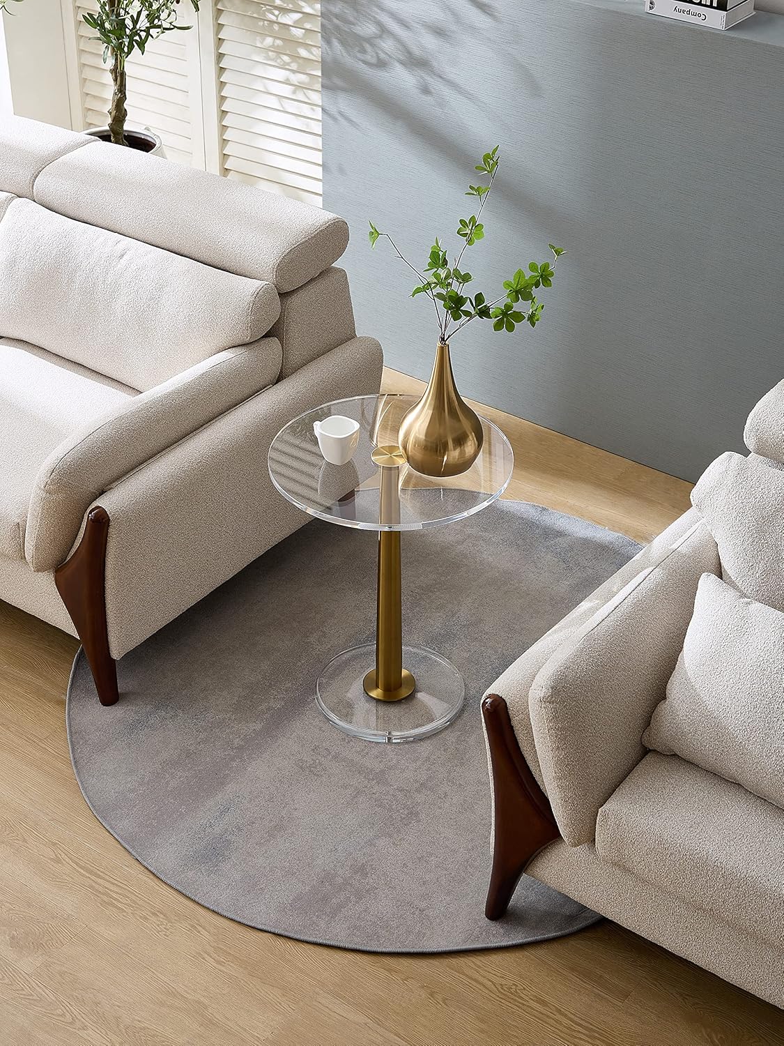 Clear Acrylic Table with Cone Metal Pole (Large, Brushed Gold) …