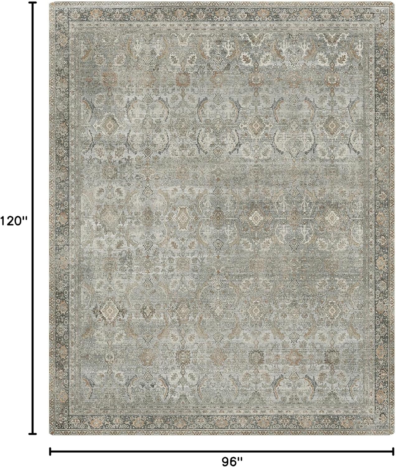 8X10 Area Rugs Machine Washable Rugs for Living Room, Vintage Boho Large Rugs for Bedroom Dining Room, Non Slip Indoor Soft Distressed Lightweight Thin Low Pile Carpet, Taupe