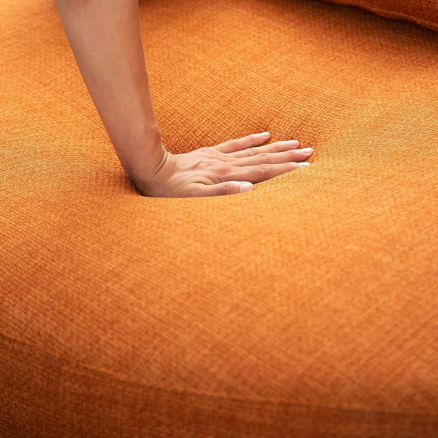 51.2'' Oversized Barrel Armchair with Storage Ottoman，Round Single Reading Upholstered Chairs,Recliner Sofa Chaise with 4 Movable Pillows for Living Room(Orange+Linen)