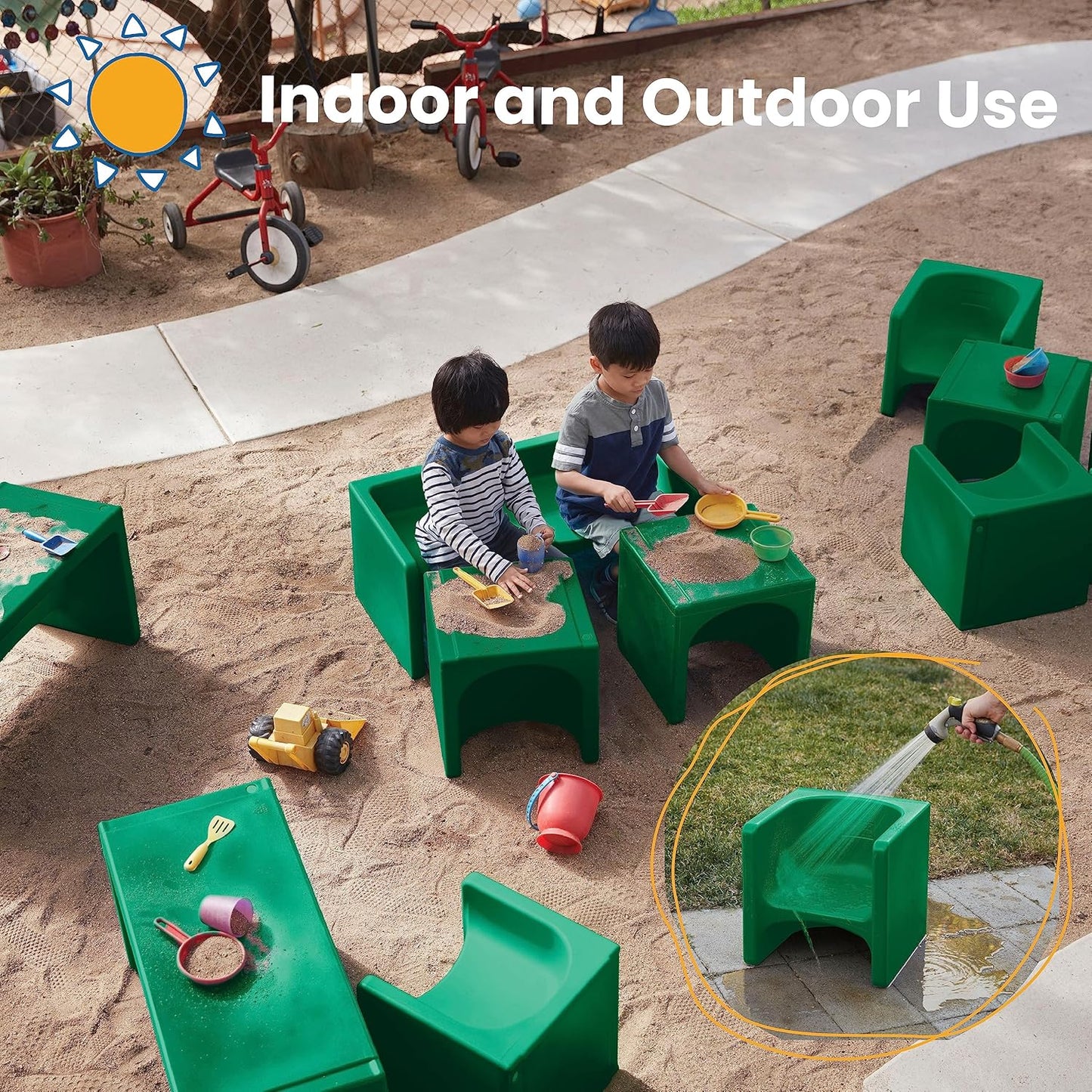 ECR4Kids Tri-Me Table and Cube Chair Set, Multipurpose Furniture, Green, 3-Piece