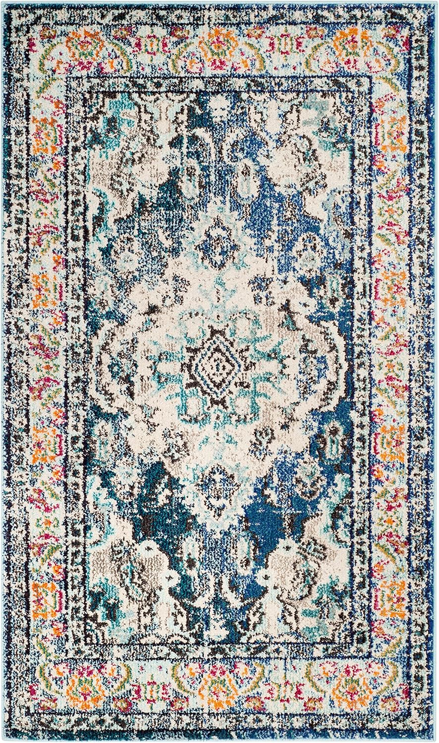 SAFAVIEH Monaco Collection Accent Rug - 3' x 5', Navy & Light Blue, Medallion Distressed Design, Non-Shedding & Easy Care, Ideal for High Traffic Areas in Entryway, Living Room, Bedroom (MNC243N)