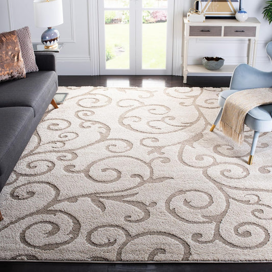 SAFAVIEH Florida Shag Collection Area Rug - 8' x 10', Ivory & Beige, Scroll Design, Non-Shedding & Easy Care, 1.2-inch Thick Ideal for High Traffic Areas in Living Room, Bedroom (SG455-13LT)