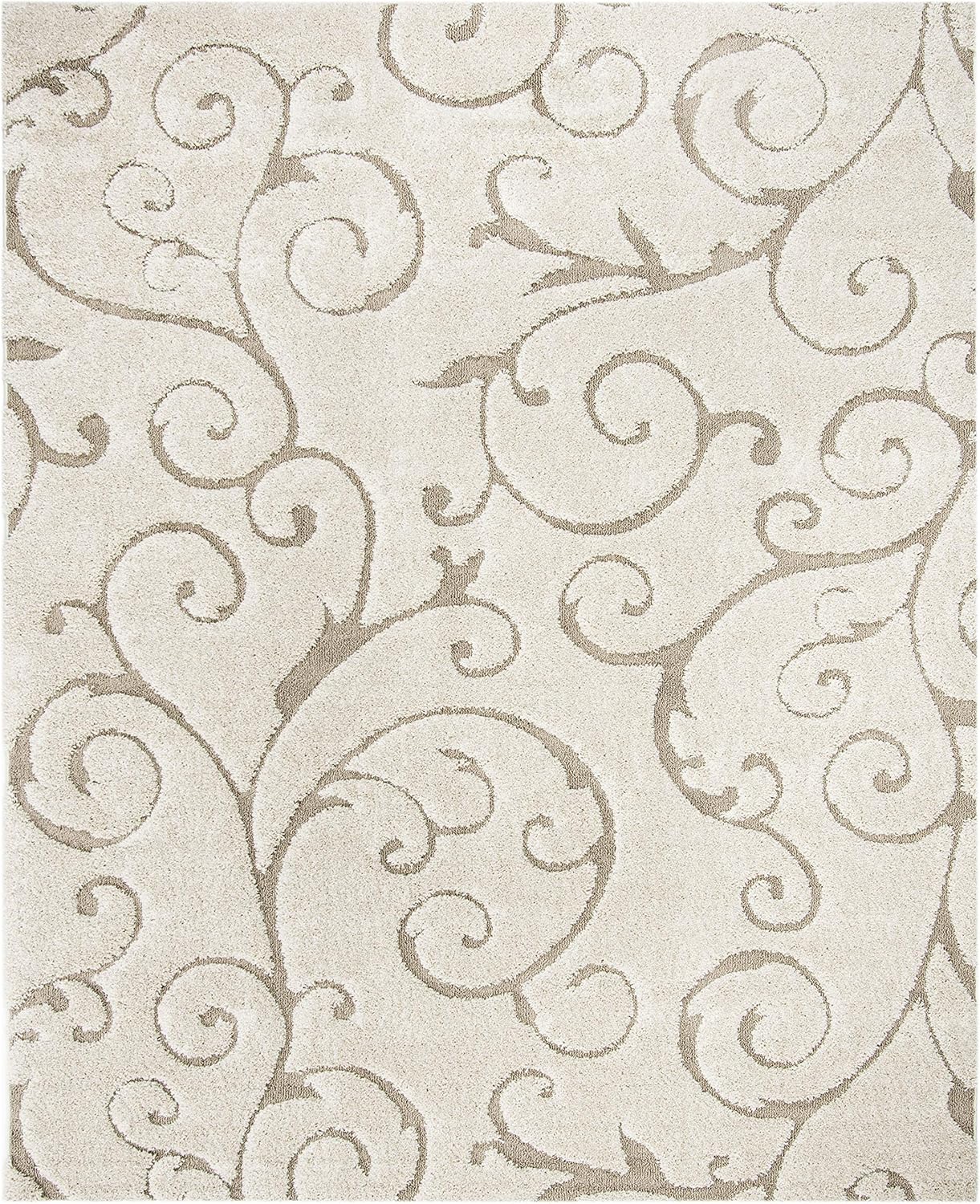 SAFAVIEH Florida Shag Collection X-Large Area Rug - 11' x 15', Cream & Beige, Scroll Design, Non-Shedding & Easy Care, 1.2-inch Thick Ideal for High Traffic Areas in Living Room, Bedroom (SG455-1113)