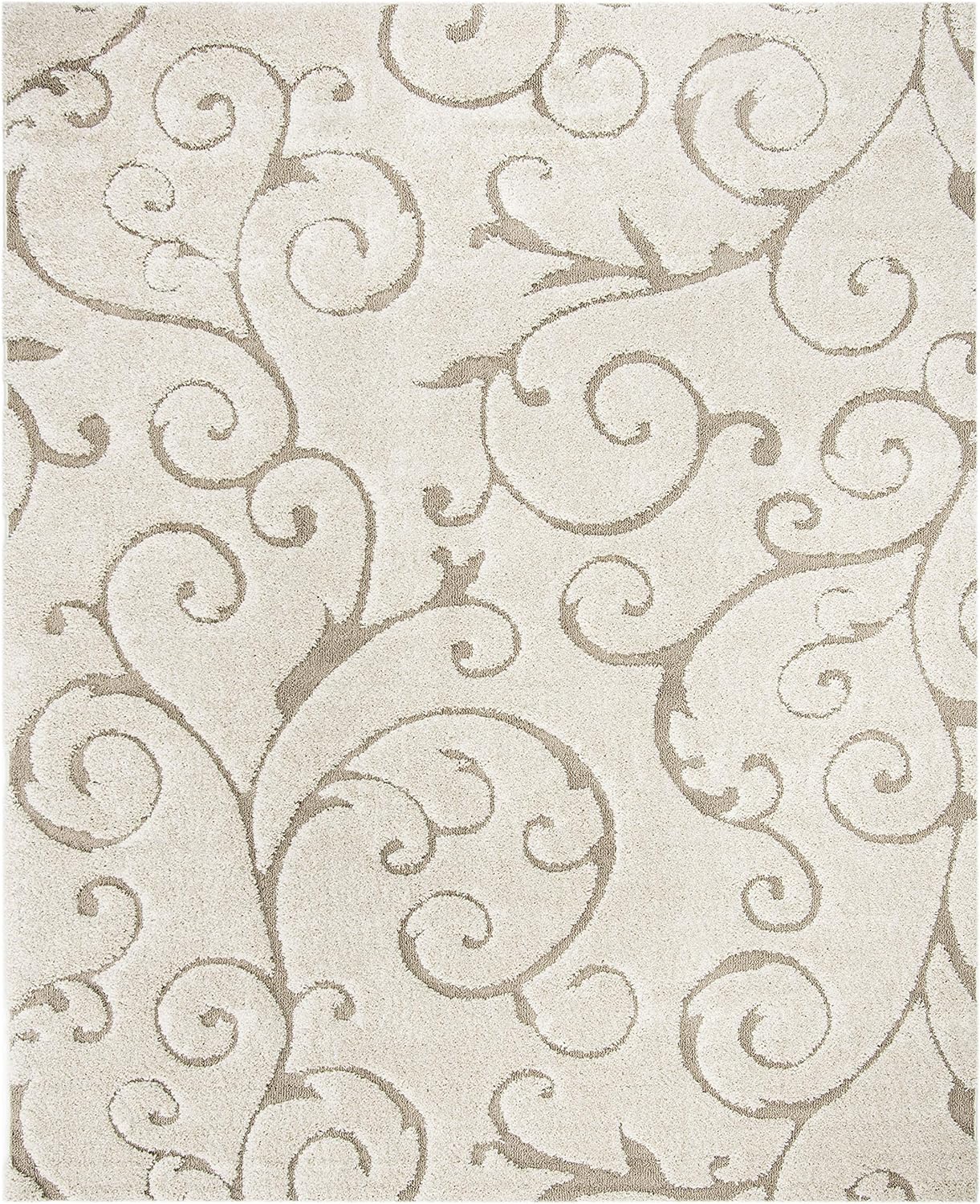 SAFAVIEH Florida Shag Collection Area Rug - 9'6" x 13', Cream & Beige, Scroll Design, Non-Shedding & Easy Care, 1.2-inch Thick Ideal for High Traffic Areas in Living Room, Bedroom (SG455-1113)