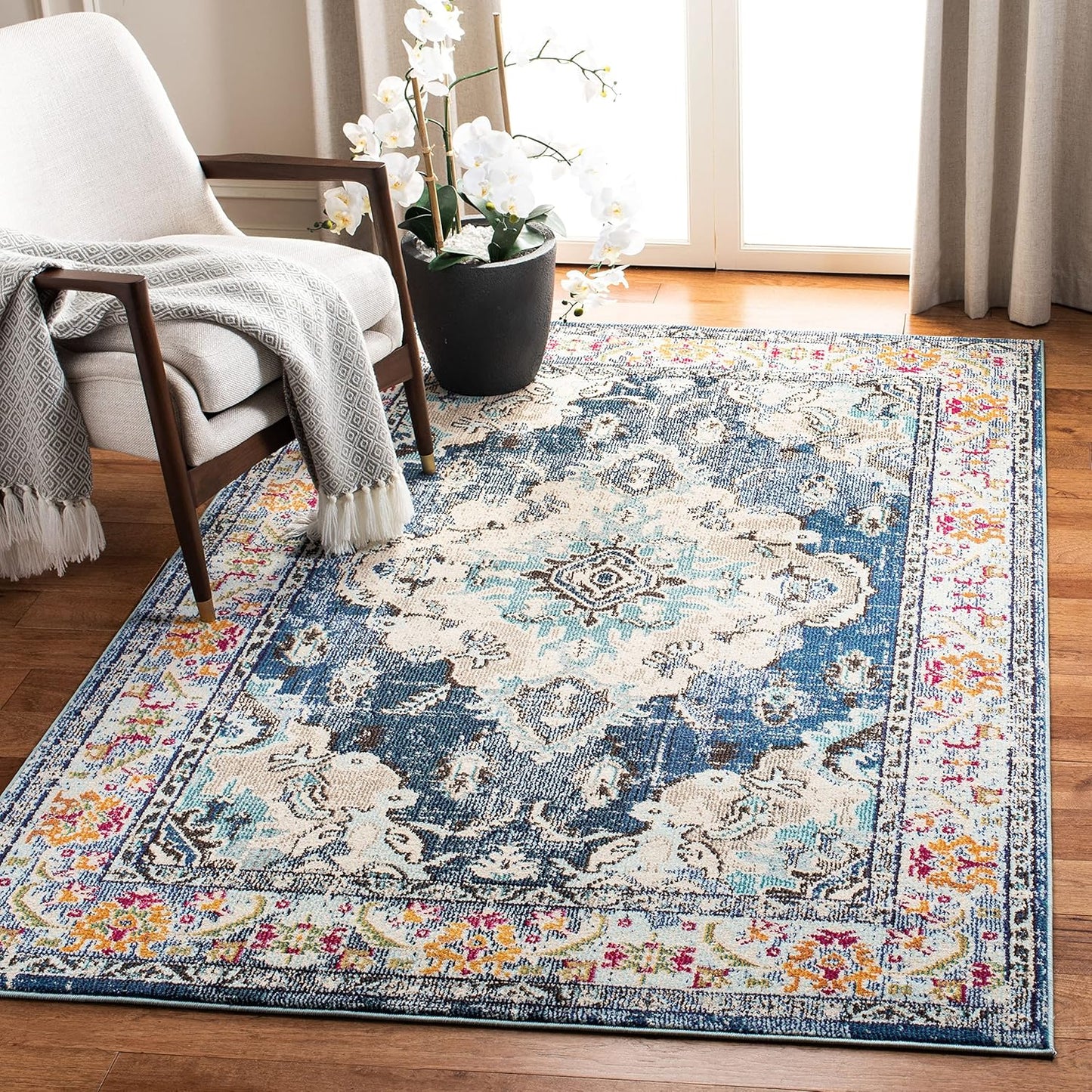 SAFAVIEH Monaco Collection Accent Rug - 3' x 5', Navy & Light Blue, Medallion Distressed Design, Non-Shedding & Easy Care, Ideal for High Traffic Areas in Entryway, Living Room, Bedroom (MNC243N)