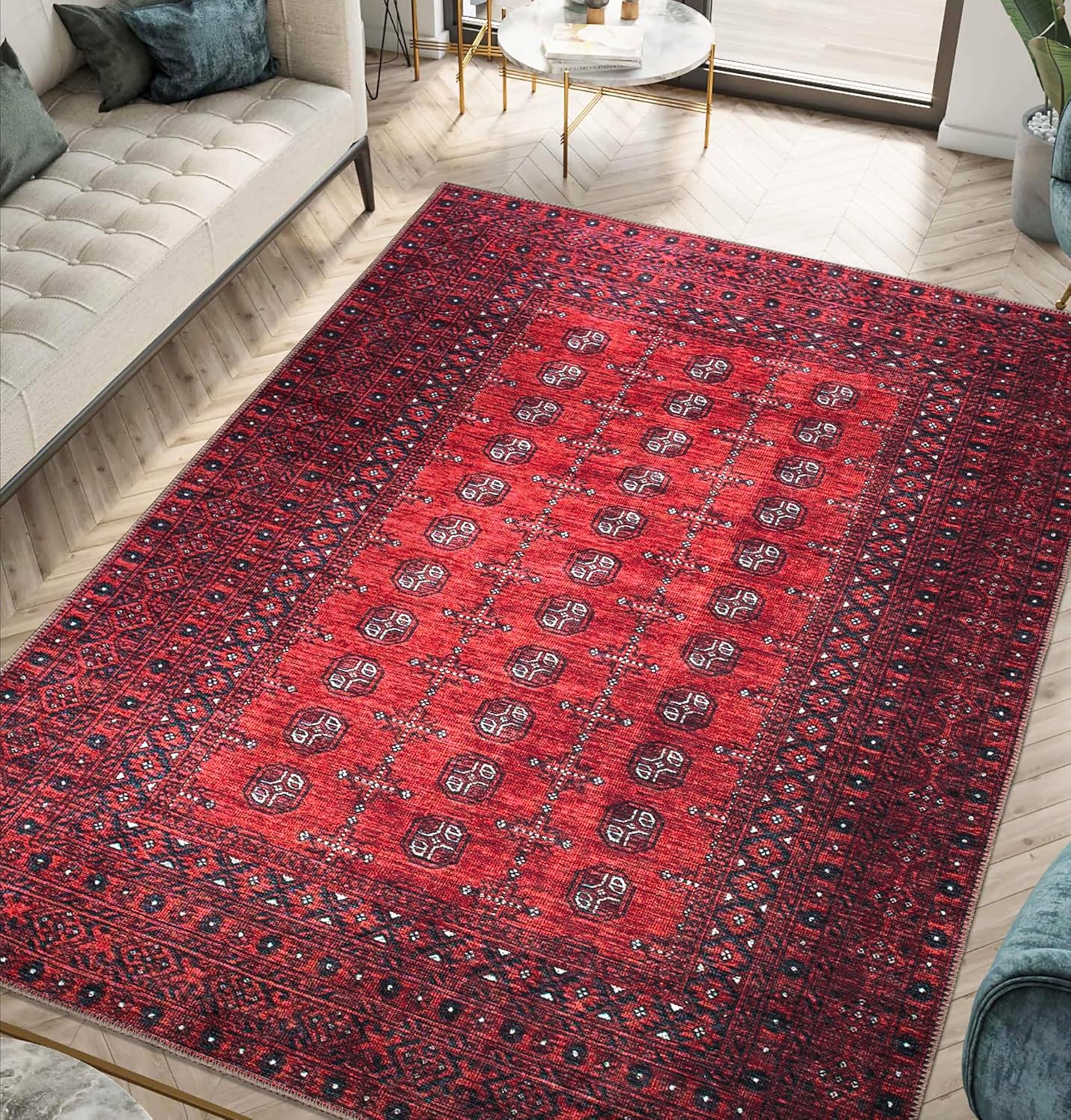 Keen Home Design 6x9 Rug - Machine Washable Area Rug with Non-Slip Backing, Ideal for Living Room, Dining Room, Bedroom - Vintage, Easy Clean, Durable, Low Pile Rug - (6' x 9')