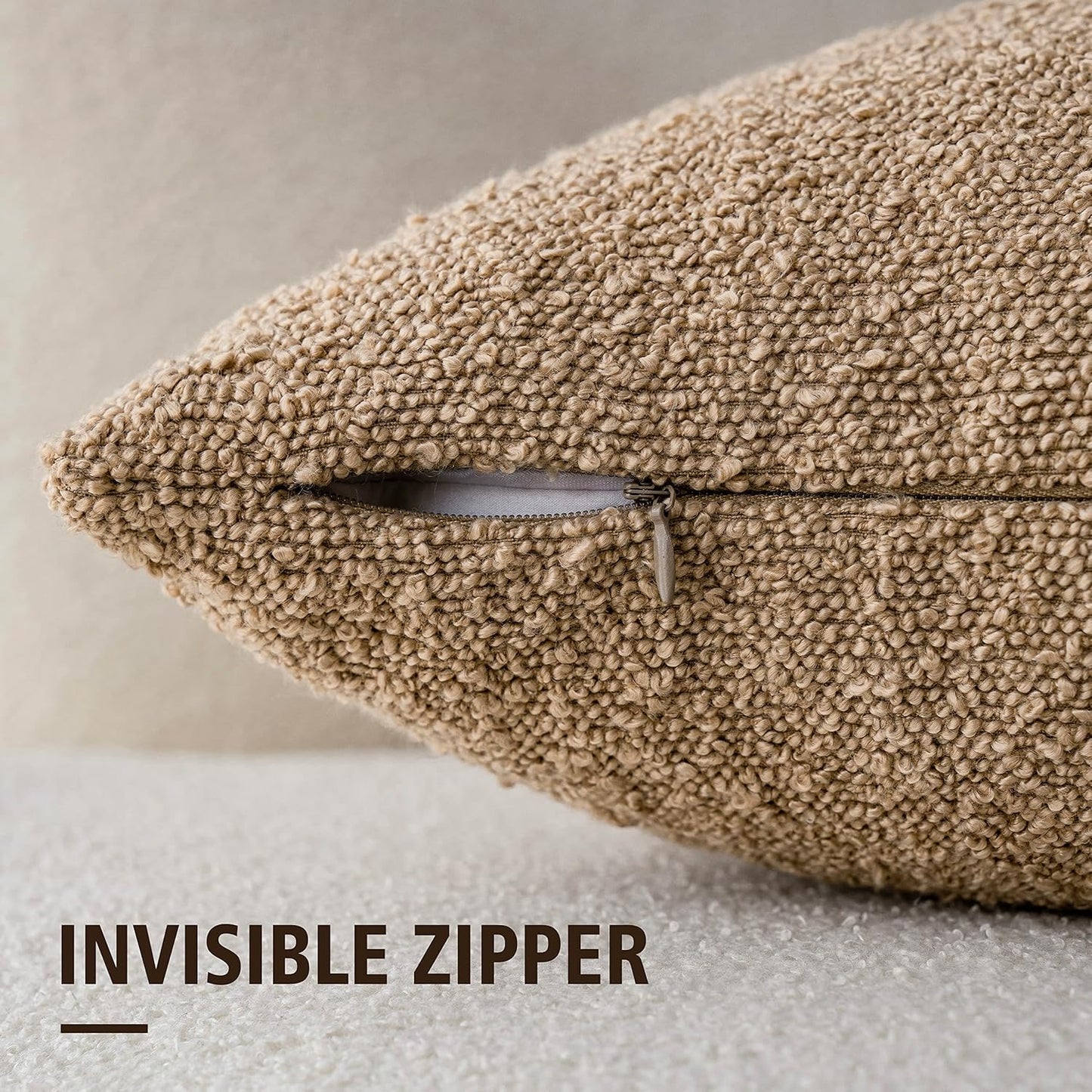 Foindtower Pack of 2 Textured Boucle Throw Pillow Covers Accent Solid Pillow Cases Cozy Soft Decorative Couch Cushion Case for Chair Sofa Bedroom Living Room Home Decor, 18 x 18 Inch,Camel