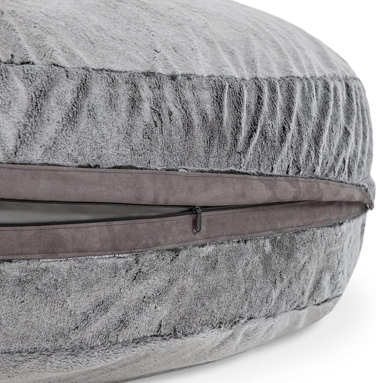 Jaxx 6 Foot Cocoon - 2-in-1 Convertible Bean Bag Bed & Large Bean Bag Chair for Adults - Premium Faux Fur, Grey Wolf