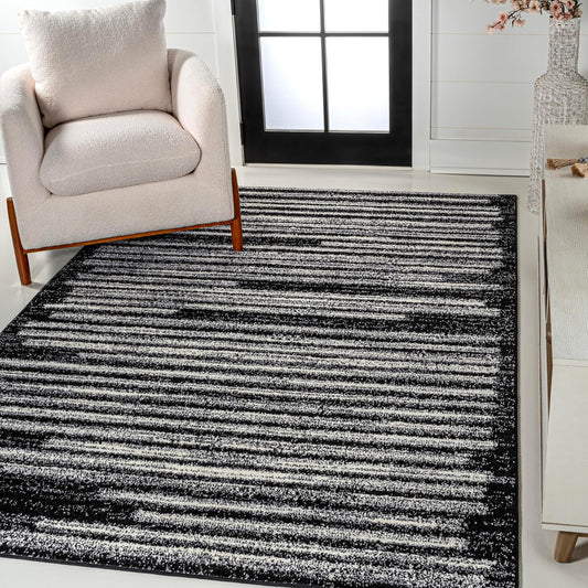 JONATHAN Y Khalil Modern Berber Stripe Black/Cream Indoor Area Rug, 5x8, Contemporary, Bohemian, Easy-Cleaning for Living Room, Bedroom, Kitchen, Pet Friendly, Non-Shedding (MOH207F-5)