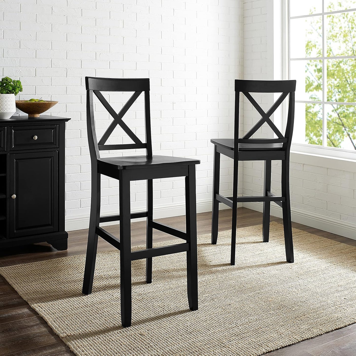 Crosley Furniture X-Back Wood Bar Stools Set of 2, Black, 30-inch