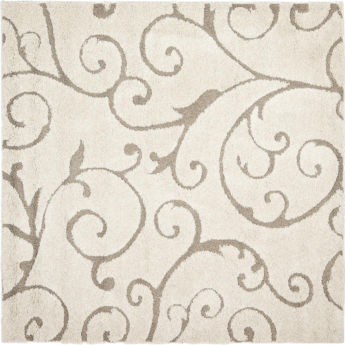 SAFAVIEH Florida Shag Collection Area Rug - 3'3" Square, Cream & Beige, Scroll Design, Non-Shedding & Easy Care, 1.2-inch Thick Ideal for High Traffic Areas in Living Room, Bedroom (SG455-1113)