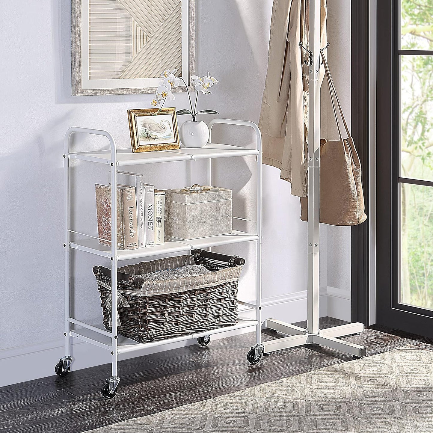 SunnyPoint Metal Rolling Organizer Utility Craft Cart (Large, WHT)