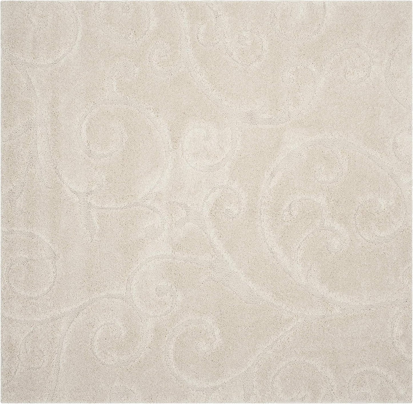 SAFAVIEH Florida Shag Collection Area Rug - 11' Square, Creme & Creme, Scroll Design, Non-Shedding & Easy Care, 1.2-inch Thick Ideal for High Traffic Areas in Living Room, Bedroom (SG455-1111)