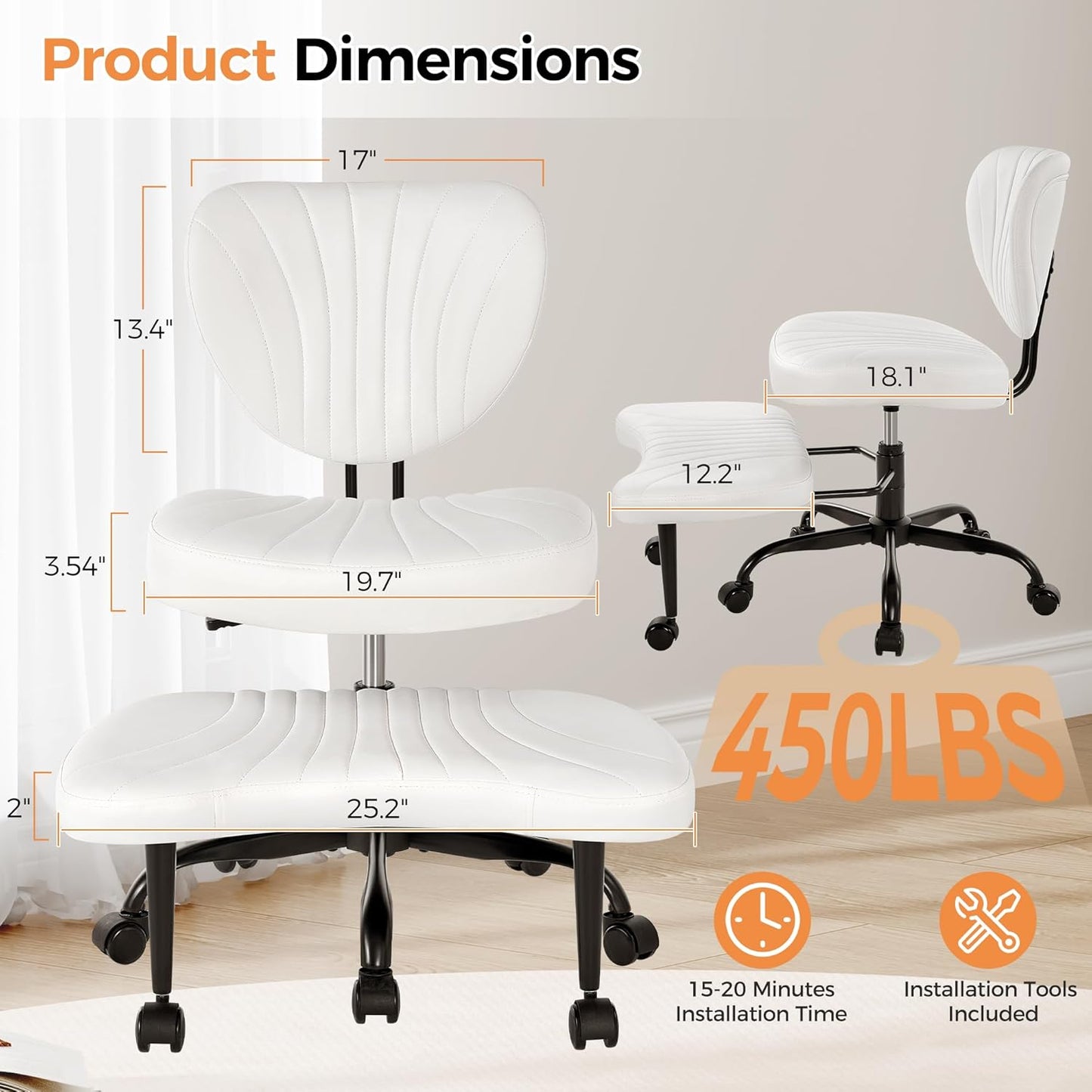 Cross Legged Office Chair, Ergonomic Criss Cross Chair with Wheels, 360° Swivel Height-Adjustable Meditation Chair for Yoga & ADHD, Wide Kneeling Chair with Strong Lumbar Support (White) BPY01W