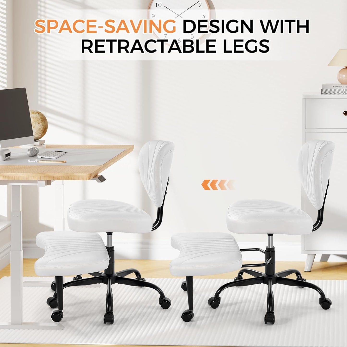 Cross Legged Office Chair, Ergonomic Criss Cross Chair with Wheels, 360° Swivel Height-Adjustable Meditation Chair for Yoga & ADHD, Wide Kneeling Chair with Strong Lumbar Support (White) BPY01W