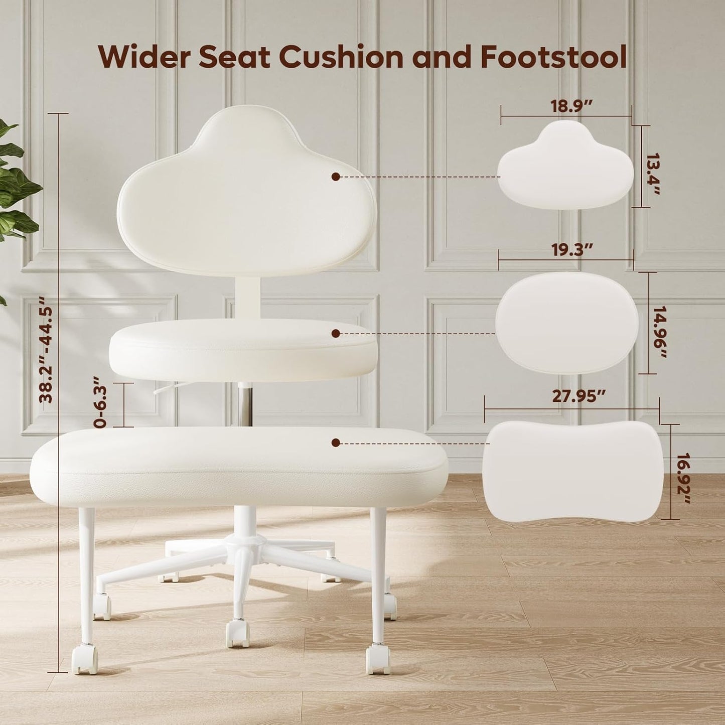 Cross Legged Office Chair with Wheels, Meditation Chair, ADHD Chair for Adults, Wider Height Adjustable Backrest and Seat, Yoga Office Chair, PU Leather, Beige