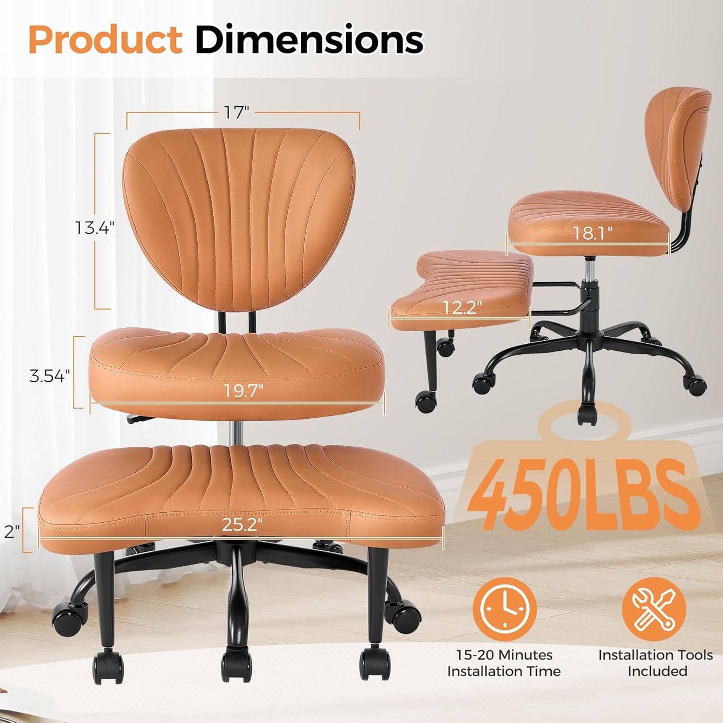 Cross Legged Office Chair, Ergonomic Criss Cross Chair with Wheels, 360° Swivel Height-Adjustable Meditation Chair for Yoga & ADHD, Wide Kneeling Chair with Strong Lumbar Support (Brown) BPY01Z