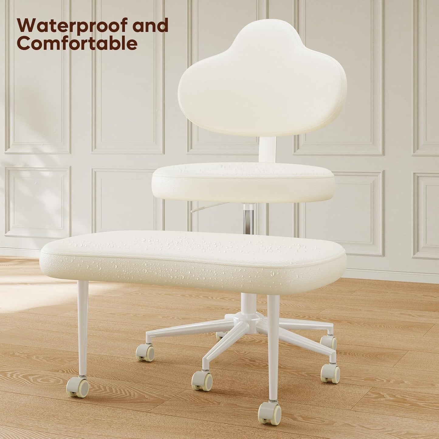 Cross Legged Office Chair with Wheels, Meditation Chair, ADHD Chair for Adults, Wider Height Adjustable Backrest and Seat, Yoga Office Chair, PU Leather, Beige