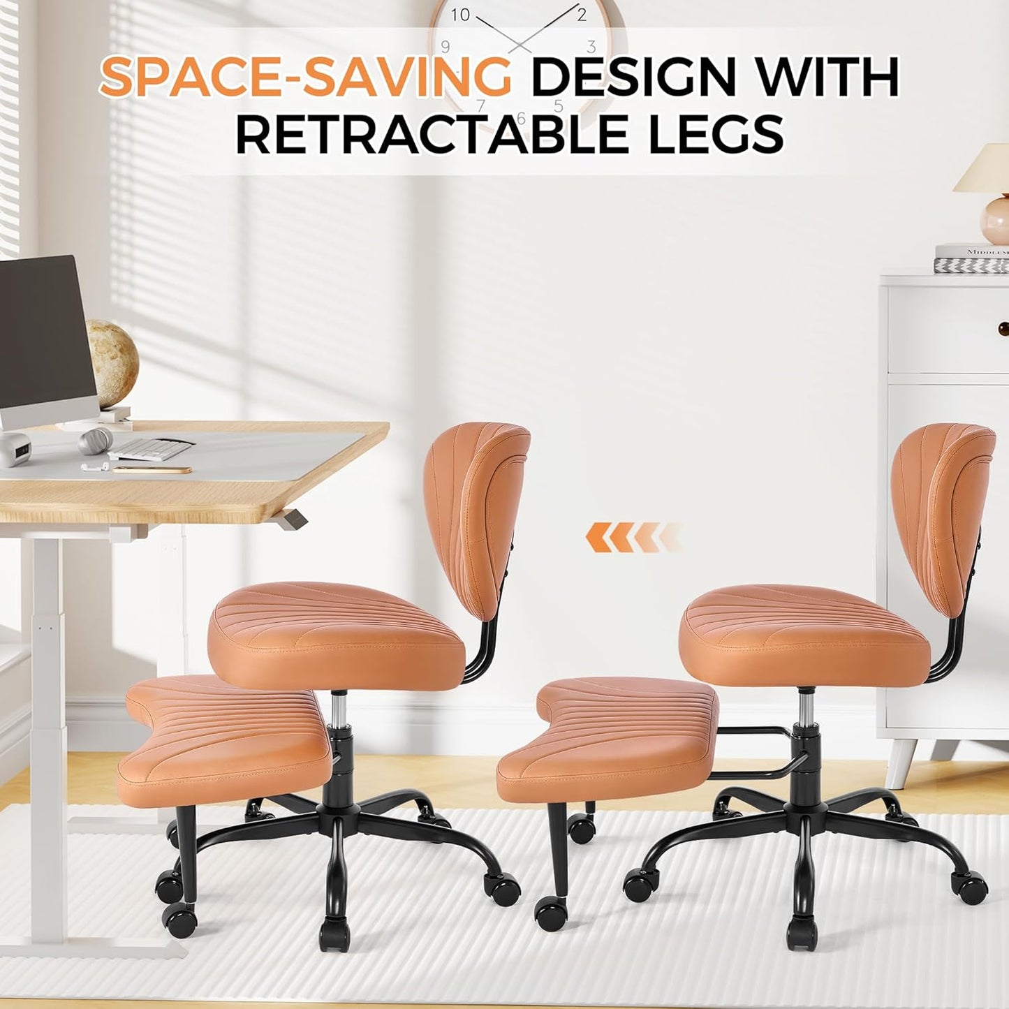 Cross Legged Office Chair, Ergonomic Criss Cross Chair with Wheels, 360° Swivel Height-Adjustable Meditation Chair for Yoga & ADHD, Wide Kneeling Chair with Strong Lumbar Support (Brown) BPY01Z