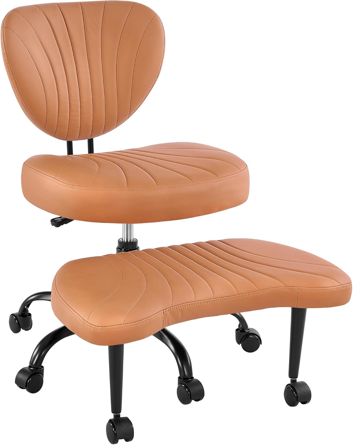 Cross Legged Office Chair, Ergonomic Criss Cross Chair with Wheels, 360° Swivel Height-Adjustable Meditation Chair for Yoga & ADHD, Wide Kneeling Chair with Strong Lumbar Support (Brown) BPY01Z