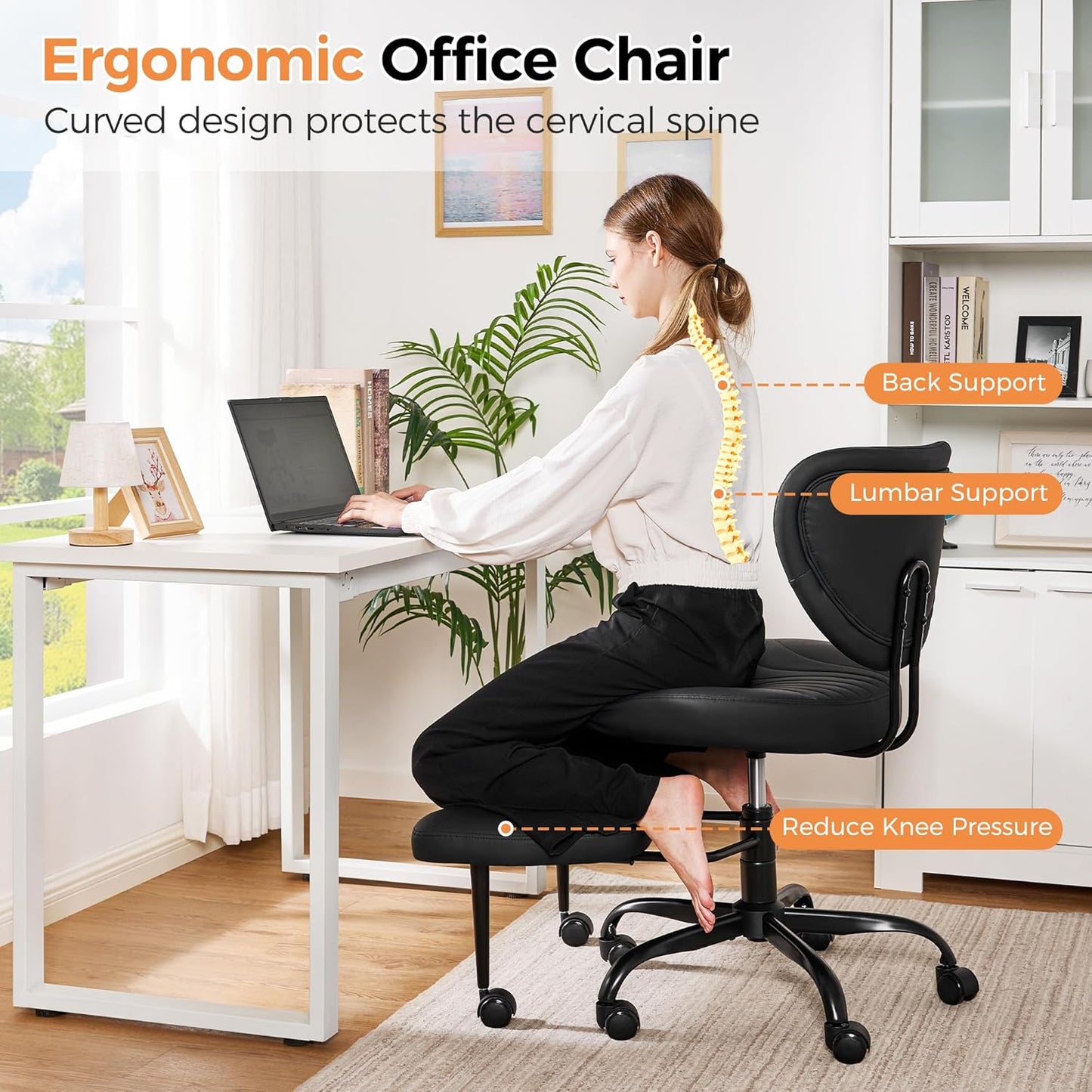 Cross Legged Office Chair, Ergonomic Criss Cross Chair with Wheels, 360° Swivel Height-Adjustable Meditation Chair for Yoga & ADHD, Wide Kneeling Chair with Strong Lumbar Support (Black) BPY01B Visit the BEWISHOME Store