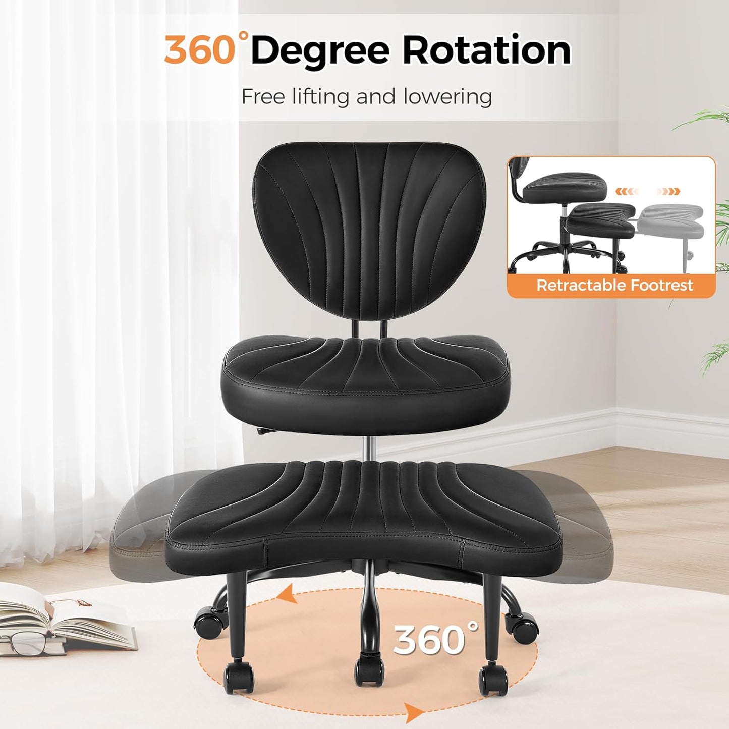 Cross Legged Office Chair, Ergonomic Criss Cross Chair with Wheels, 360° Swivel Height-Adjustable Meditation Chair for Yoga & ADHD, Wide Kneeling Chair with Strong Lumbar Support (Black) BPY01B Visit the BEWISHOME Store